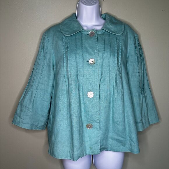 Orvis 100% Linen Jacket Sz 8 Womens Full Button Pleated Large Buttons Beach - Picture 3 of 9